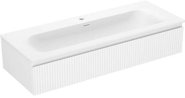 Mexen Rivel, fürdőszobaszekrény 120 cm Vela mosdóval, 1 fiókkal, rovátkolt, matt fehér, 91A20-12023-1-BF01-W23M01