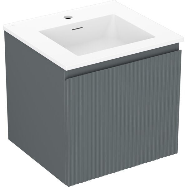 Mexen Rivel, fürdőszobaszekrény 50 cm Otis mosdóval, 1 fiókkal, rovátkolt, grafit matt/fehér matt, 91A20-05047-1-BF66-W18M01