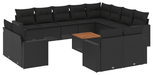 13 részes fekete polyrattan kerti ülőgarnitúra párnákkal