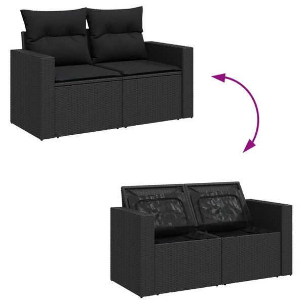 7 részes fekete polyrattan kerti ülőgarnitúra párnával