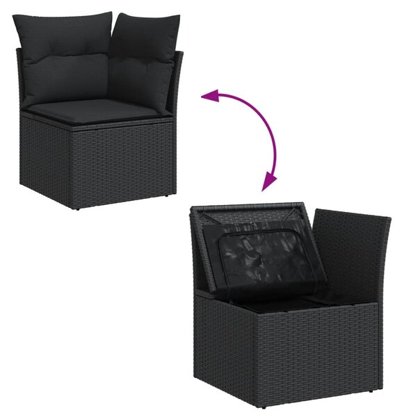 13 részes fekete polyrattan kerti ülőgarnitúra párnákkal