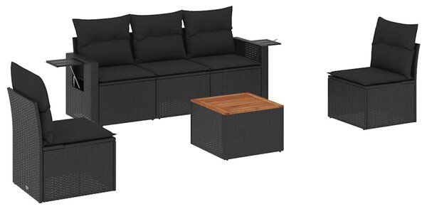 6 részes fekete polyrattan kerti ülőgarnitúra párnákkal