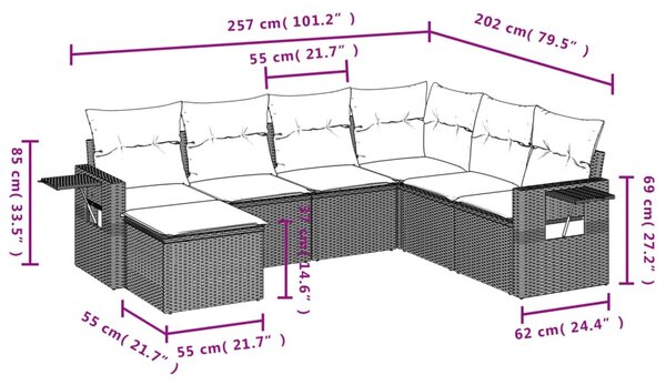 7 részes bézs polyrattan kerti ülőgarnitúra párnákkal