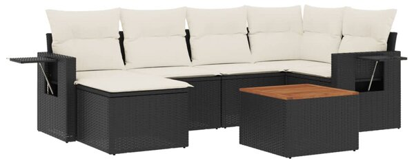 7 részes fekete polyrattan kerti ülőgarnitúra párnával