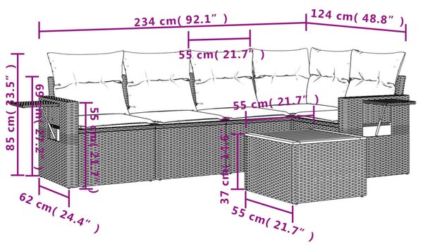 6 részes fekete polyrattan kerti ülőgarnitúra párnákkal