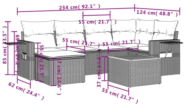 7 részes bézs polyrattan kerti ülőgarnitúra párnákkal