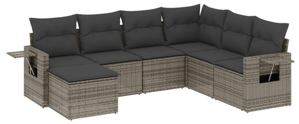 7 részes szürke polyrattan kerti ülőgarnitúra párnákkal