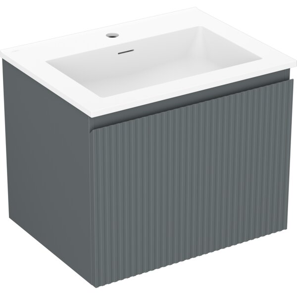 Mexen Rivel, fürdőszobaszekrény 60 cm Otis mosdóval, 1 fiókkal, rovátkolt, grafit matt/fehér matt, 91A20-06047-1-BF66-W18M01