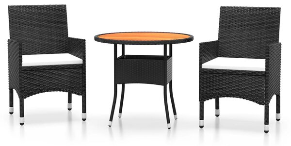 3 részes fekete polyrattan kerti étkezőgarnitúra