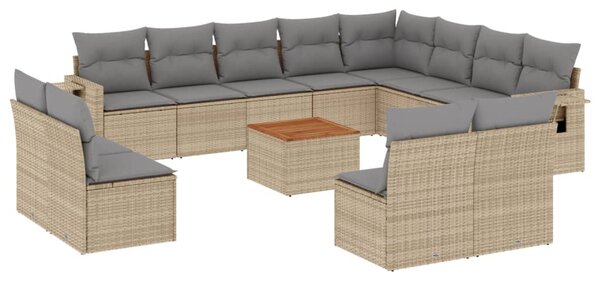 13részes vegyes bézs polyrattan kerti ülőgarnitúra párnákkal