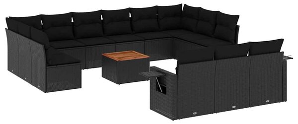 14 részes fekete polyrattan kerti ülőgarnitúra párnákkal