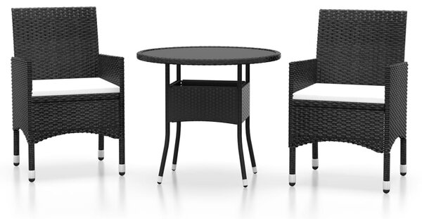 3 részes fekete polyrattan kerti étkezőgarnitúra