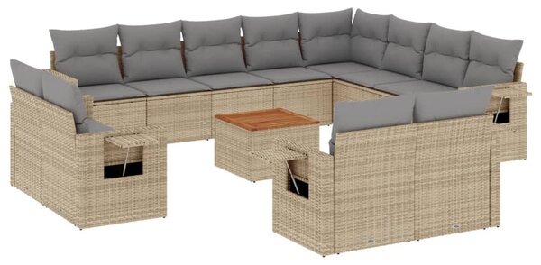 13részes vegyes bézs polyrattan kerti ülőgarnitúra párnákkal