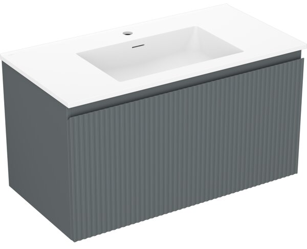 Mexen Rivel, fürdőszobaszekrény 90 cm Otis mosdóval, 1 fiókkal, rovátkolt, grafit matt/fehér matt, 91A20-09047-1-BF66-W18M01