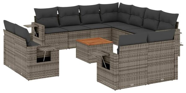 12 részes szürke polyrattan kerti ülőgarnitúra párnákkal
