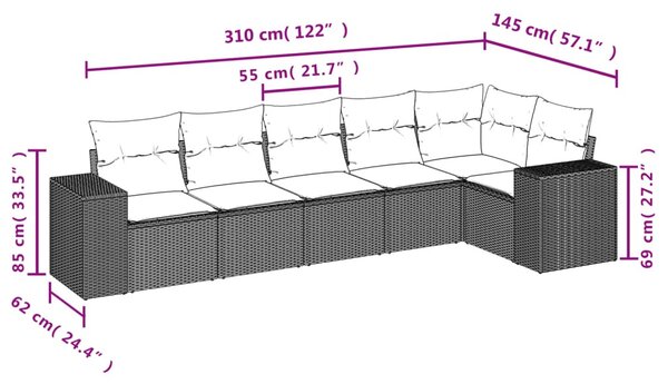 6 részes bézs polyrattan kerti ülőgarnitúra párnával