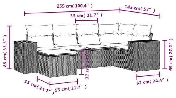 6 részes szürke polyrattan kerti ülőgarnitúra párnákkal