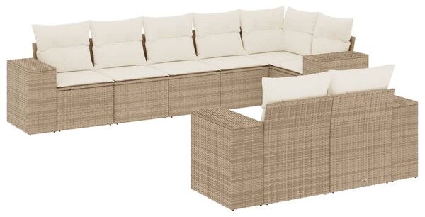 8 részes bézs polyrattan kerti ülőgarnitúra párnával