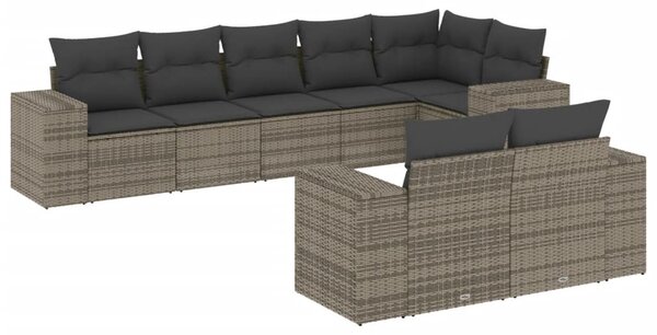 8 részes szürke polyrattan kerti ülőgarnitúra párnákkal