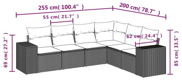 6 részes szürke polyrattan kerti ülőgarnitúra párnákkal