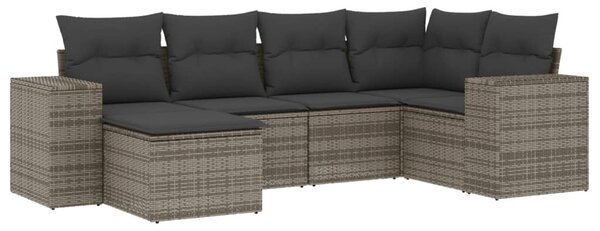 6 részes szürke polyrattan kerti ülőgarnitúra párnákkal