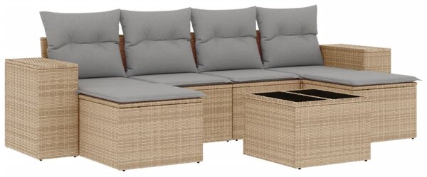 7 részes bézs polyrattan kerti ülőgarnitúra párnákkal