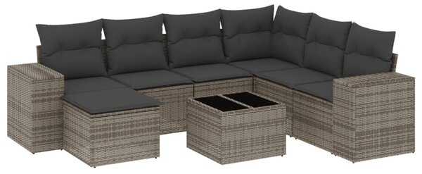 8 részes szürke polyrattan kerti ülőgarnitúra párnákkal