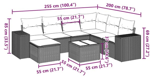 8 részes bézs polyrattan kerti ülőgarnitúra párnával
