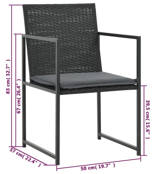 5-részes fekete polyrattan kültéri étkezőszett párnákkal