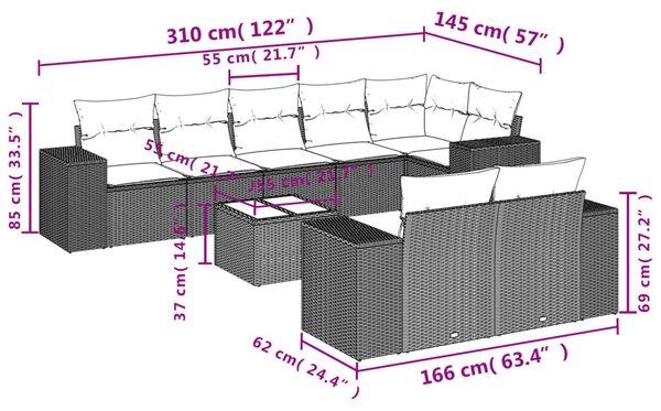 9 részes szürke polyrattan kerti ülőgarnitúra párnákkal