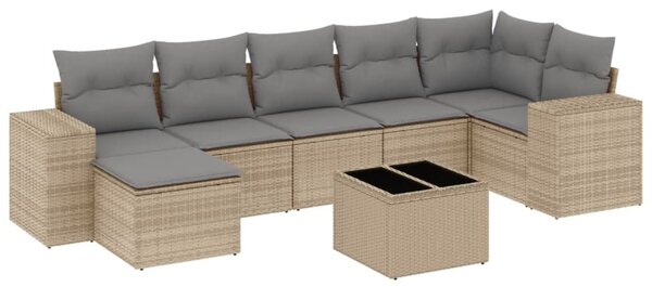 8 részes bézs polyrattan kerti ülőgarnitúra párnával