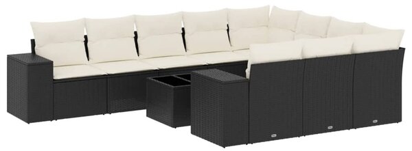 11 részes fekete polyrattan kerti ülőgarnitúra párnákkal