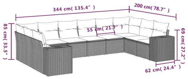 10 részes bézs polyrattan kerti ülőgarnitúra párnával