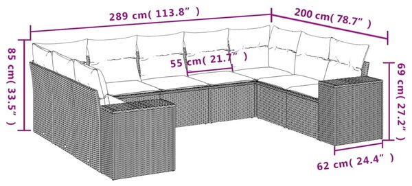 9 részes szürke polyrattan kerti ülőgarnitúra párnákkal