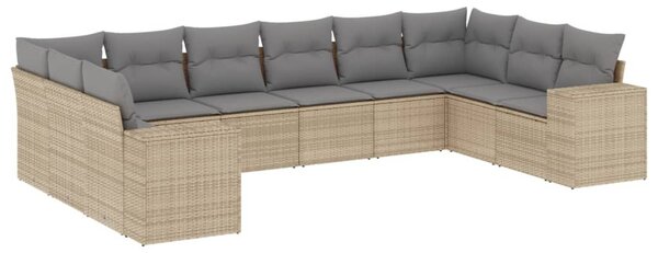 10 részes bézs polyrattan kerti ülőgarnitúra párnával