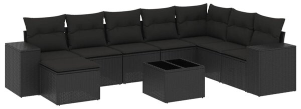 9 részes fekete polyrattan kerti ülőgarnitúra párnákkal