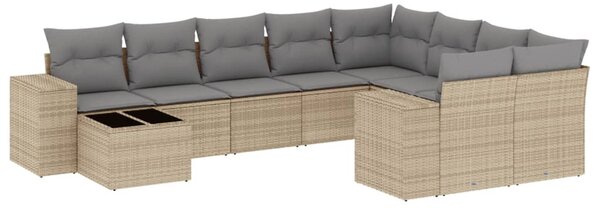 10 részes bézs polyrattan kerti ülőgarnitúra párnával