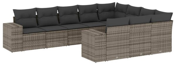 10 részes szürke polyrattan kerti ülőgarnitúra párnákkal