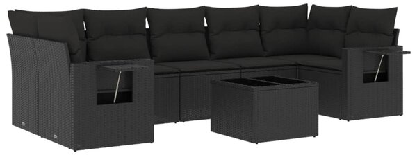 8 részes fekete polyrattan kerti ülőgarnitúra párnákkal
