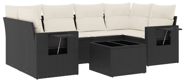 7 részes fekete polyrattan kerti ülőgarnitúra párnával