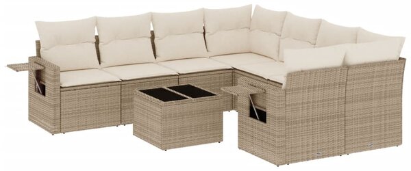 9 részes bézs polyrattan kerti ülőgarnitúra párnákkal