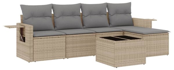 6 részes bézs polyrattan kerti ülőgarnitúra párnával