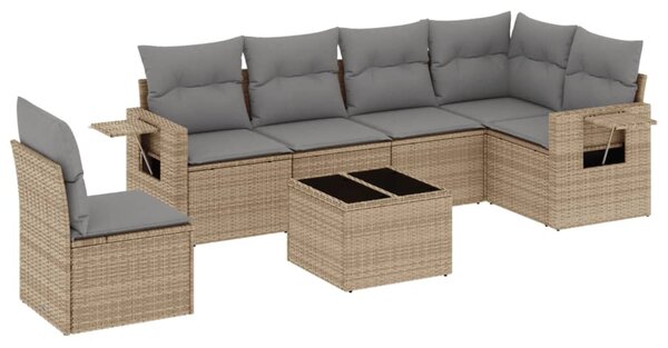 7 részes bézs polyrattan kerti ülőgarnitúra párnákkal