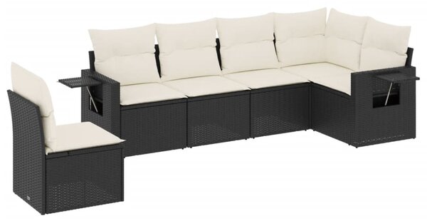 6 részes fekete polyrattan kerti ülőgarnitúra párnákkal