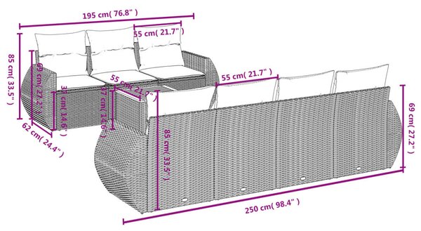 8 részes bézs polyrattan kerti ülőgarnitúra párnával