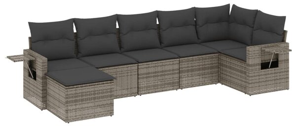 7 részes szürke polyrattan kerti ülőgarnitúra párnákkal