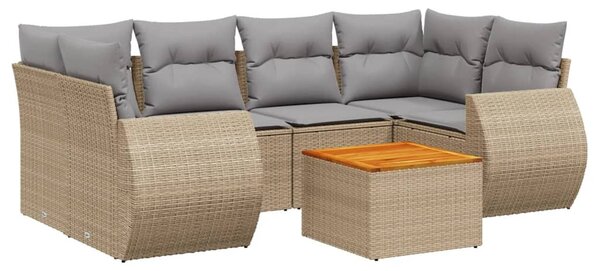 7 részes bézs polyrattan kerti ülőgarnitúra párnákkal