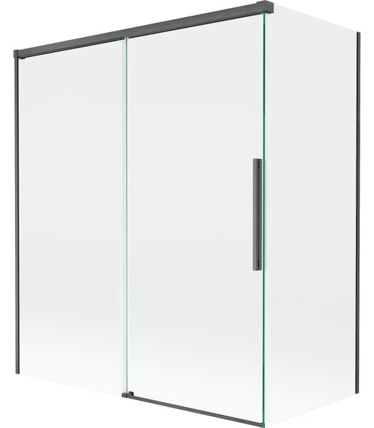 Mexen Rox, kétszárnyú tolóajtós kádparaván 140 + 70 x 150 cm, 8 mm-es átlátszó üveg, szálcsiszolt grafit profil, 8C9-140-070-66-00