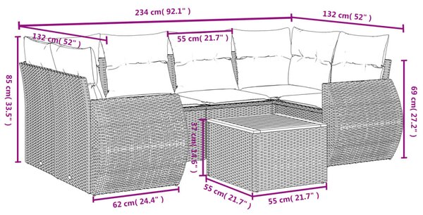 7 részes bézs polyrattan kerti ülőgarnitúra párnákkal