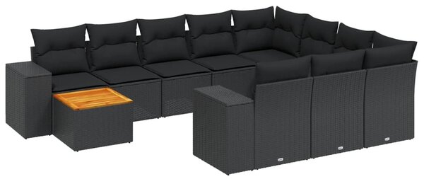 11 részes fekete polyrattan kerti ülőgarnitúra párnákkal